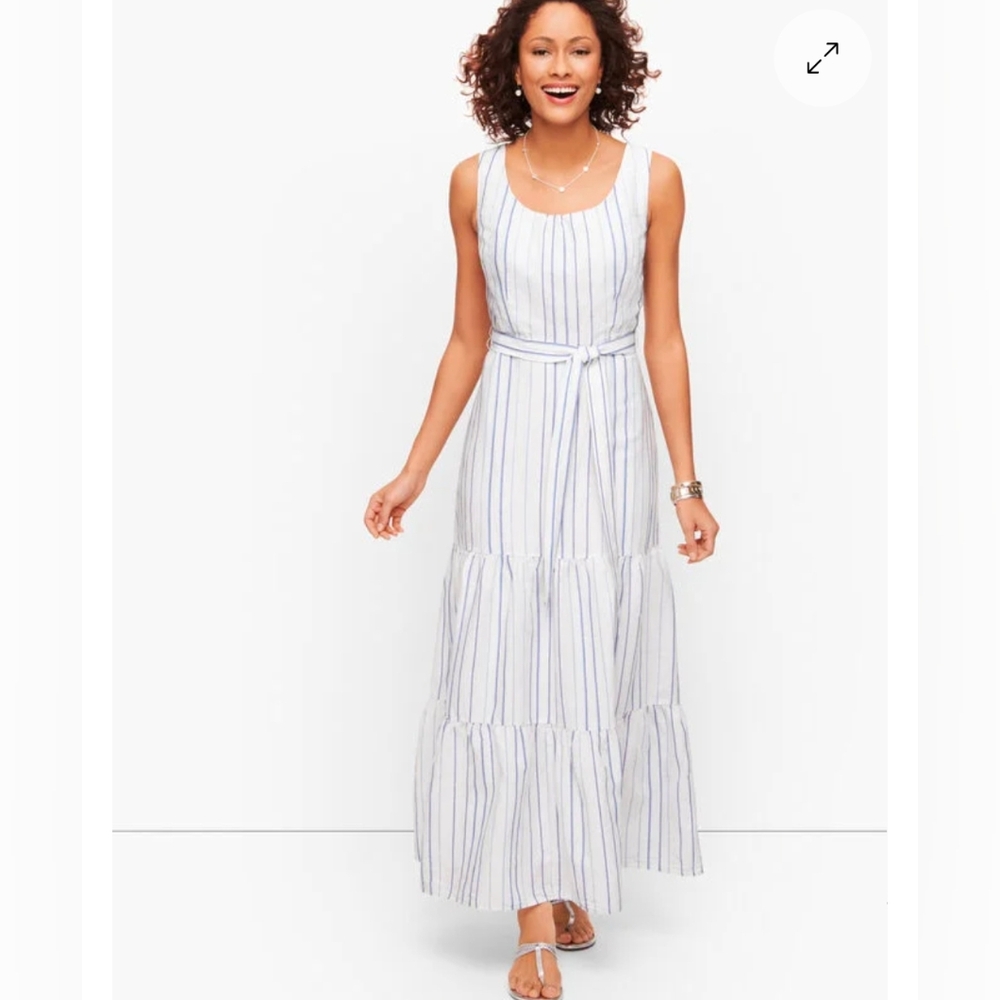 NWOT Talbots Stripe Linen Tiered Maxi Dress, 16